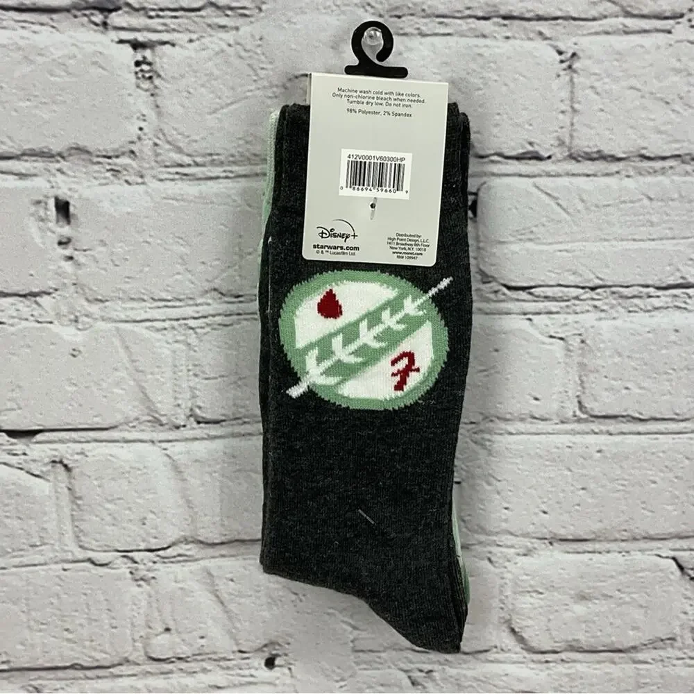 Disney Star Wars Novelty Crew Socks Boba Fett 2 Pair Men's Shoe Size 6.5-12 NWT